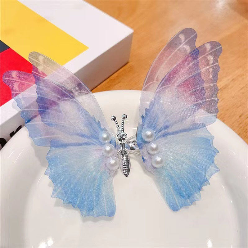 Niños al por mayor Clips de plástico para el cabello de mariposa para niños de doble capa